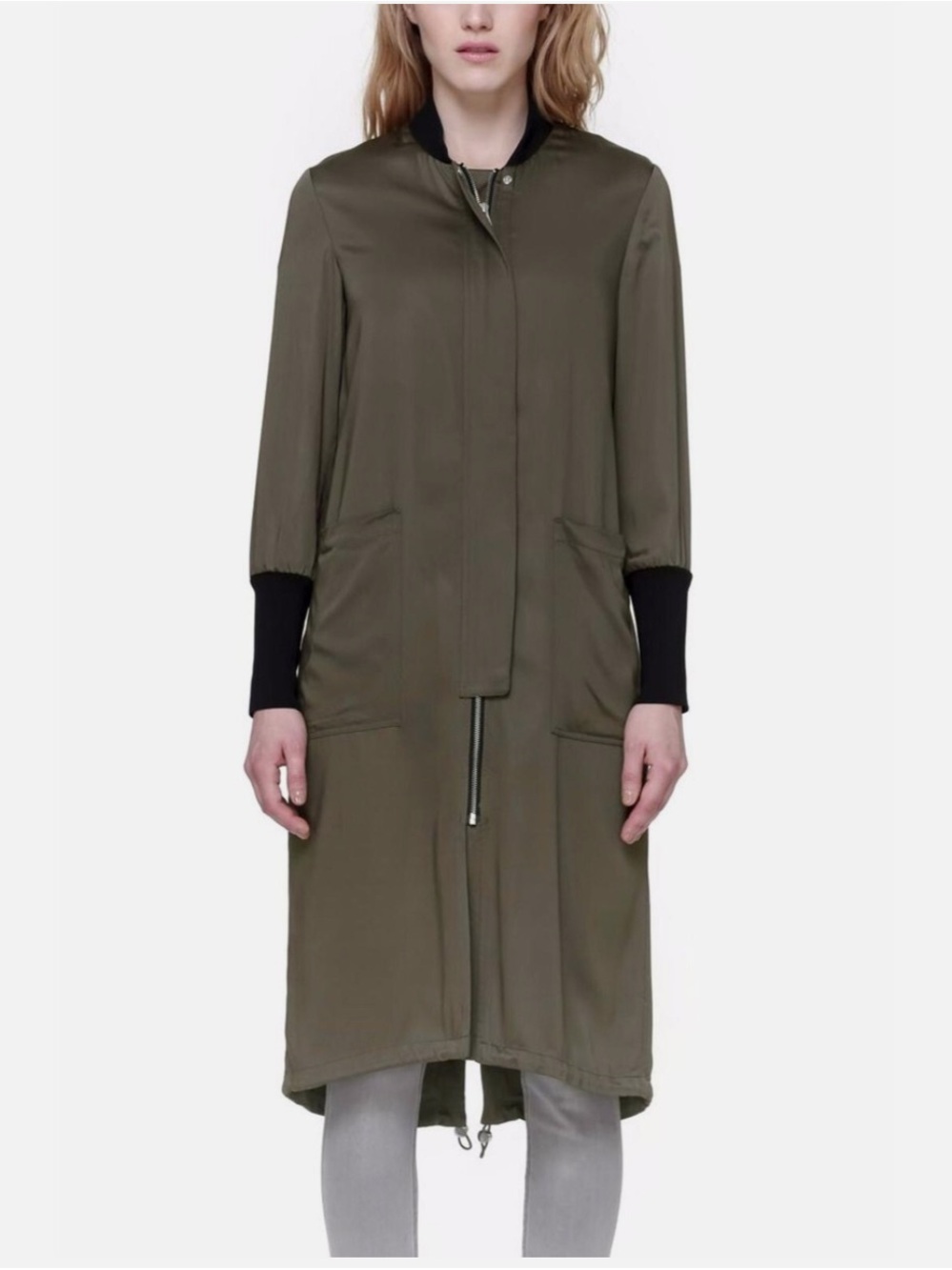 Soia & Kyo Bia Bonsai Long Bomber Two-Tone Olive and Black Coat L - Picture 5 of 16
